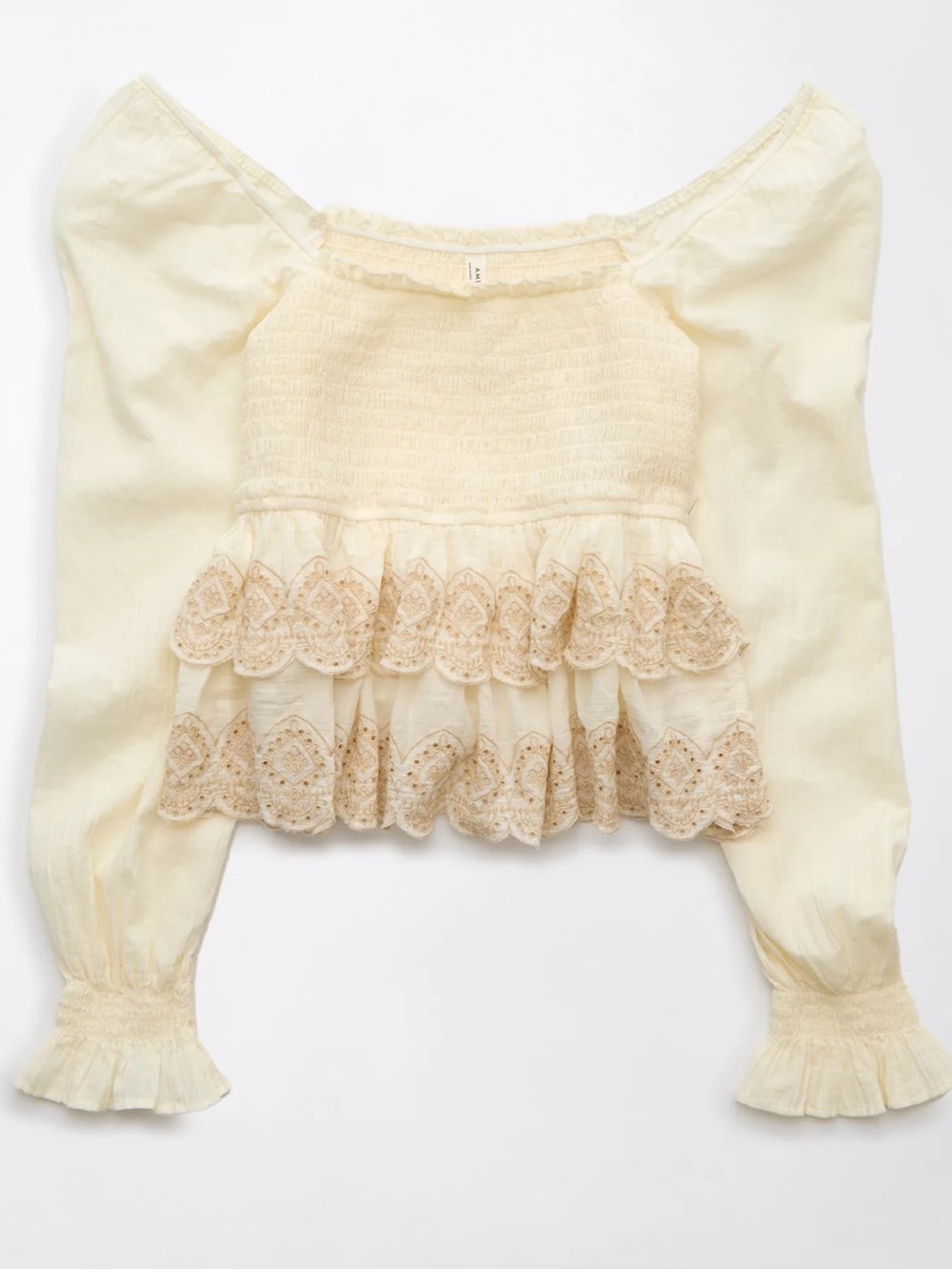 American Eagle Lace-Tiered Smocked Peasant Top